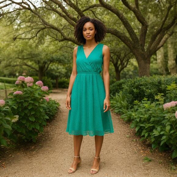 Lane Bryant Dress Women's 14/16 Clip Dot Wrap Look Top Exposed Zip Fairy Wedding - Picture 1 of 7